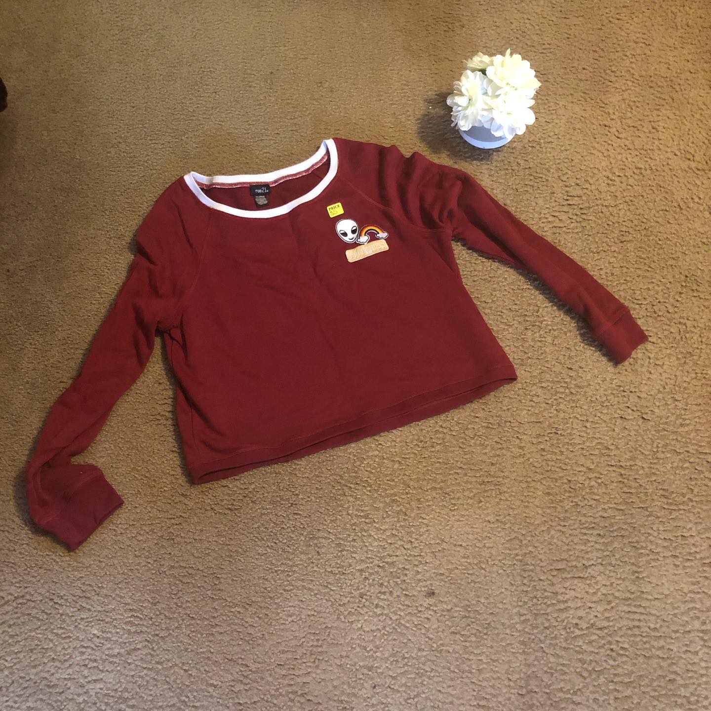 Thrift With A Purpose-Burgundy Alien Top