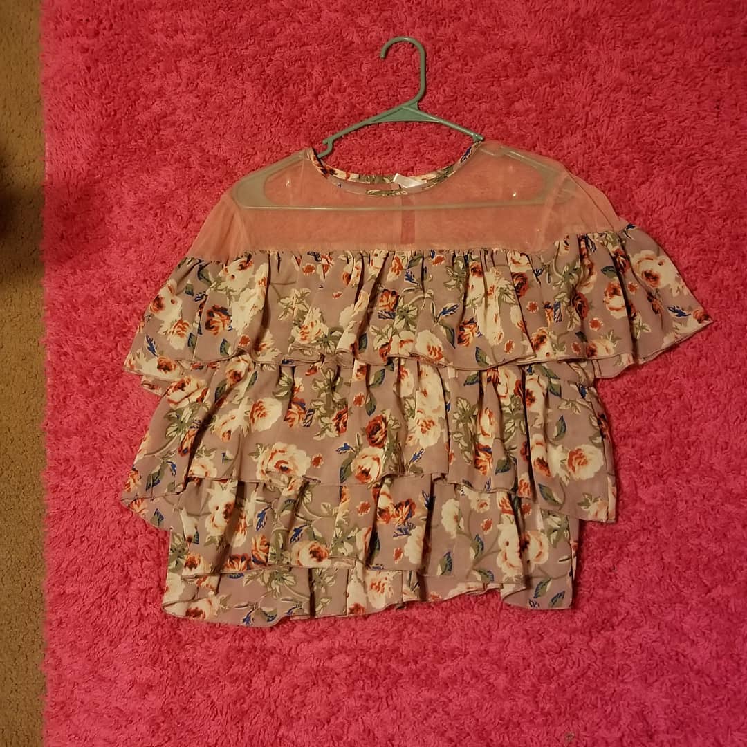 Thrift With A Purpose- Pink Ruffle Shirt