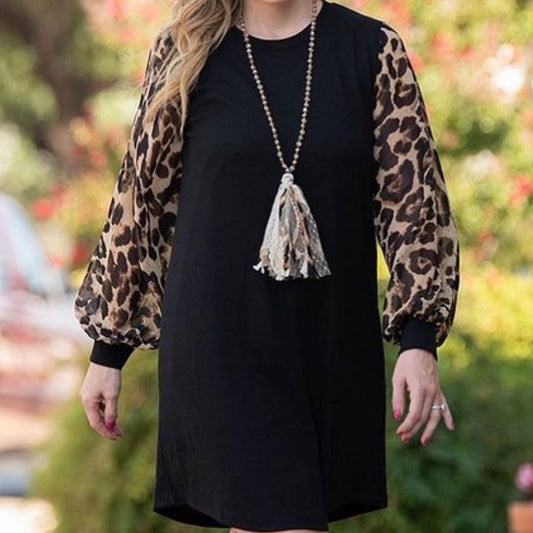 Clothes With A Purpose-Black Leopard Sleeve Dress