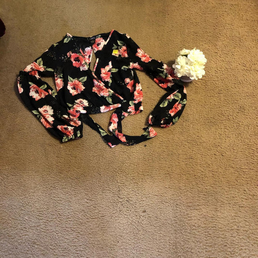 Thrift With A Purpose-Black Floral Crop Top