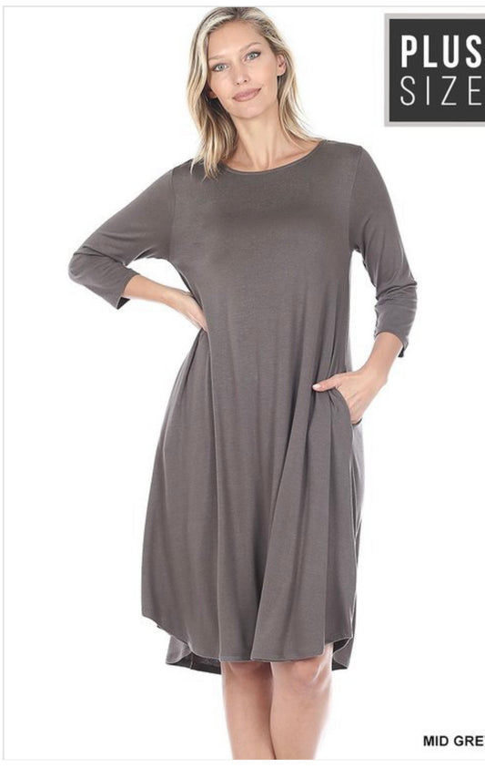 Char’s Mid Grey Simple Lady Plus Dress